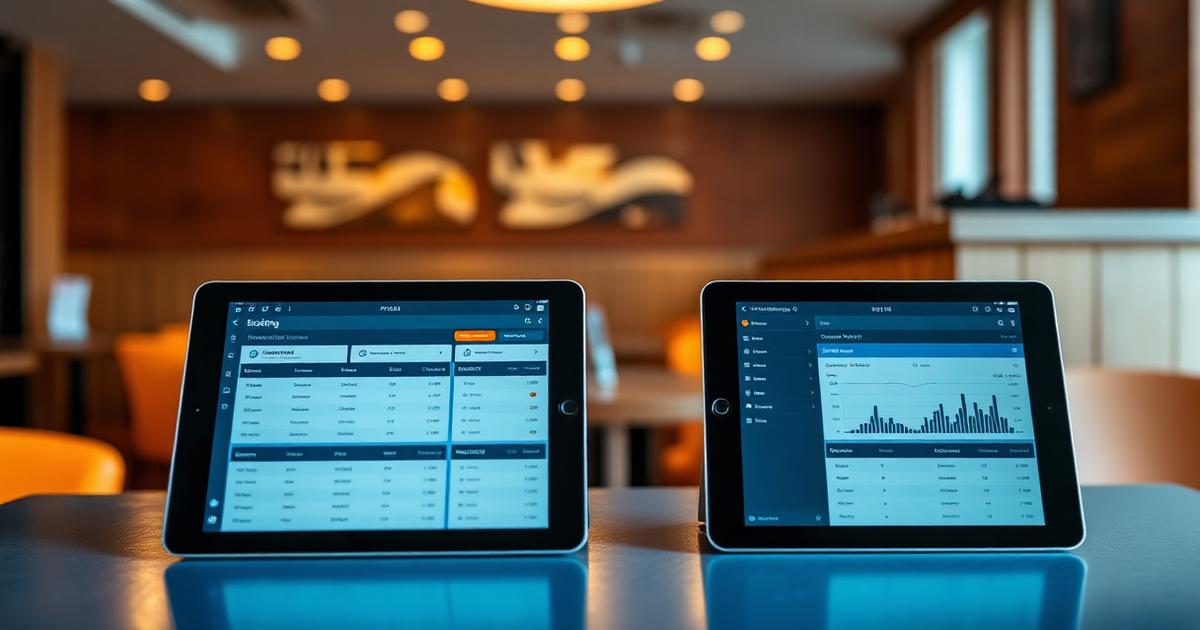 Dos tablets mostrando paneles de reservas comparados sobre una mesa